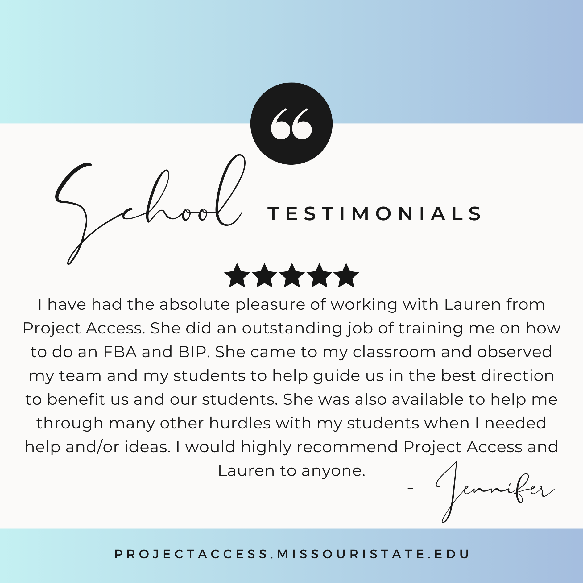 A positive school testimonial about completing the FBA process